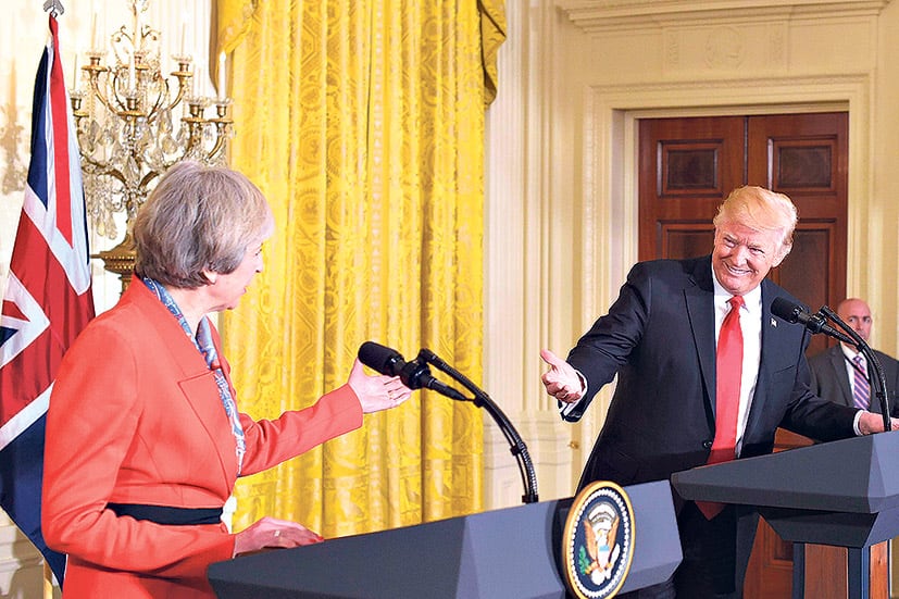 May y Trump se mostraron muy distendidos en la rueda de prensa.