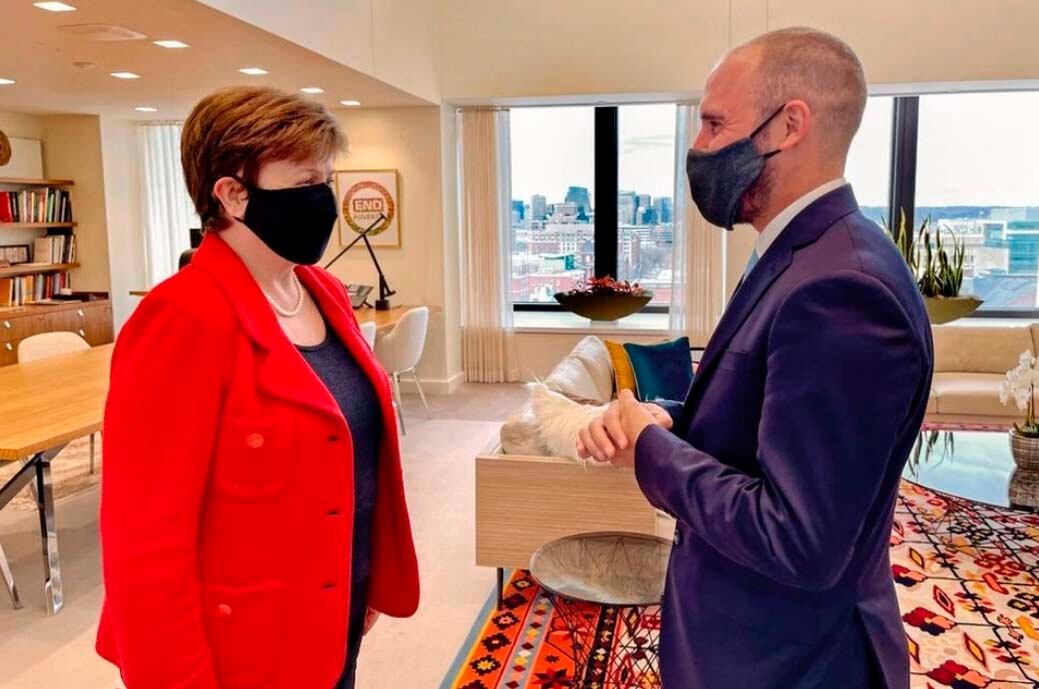 El ministro Martín Guzmán junto a Kristalina Georgieva, directora gerente del FMI.