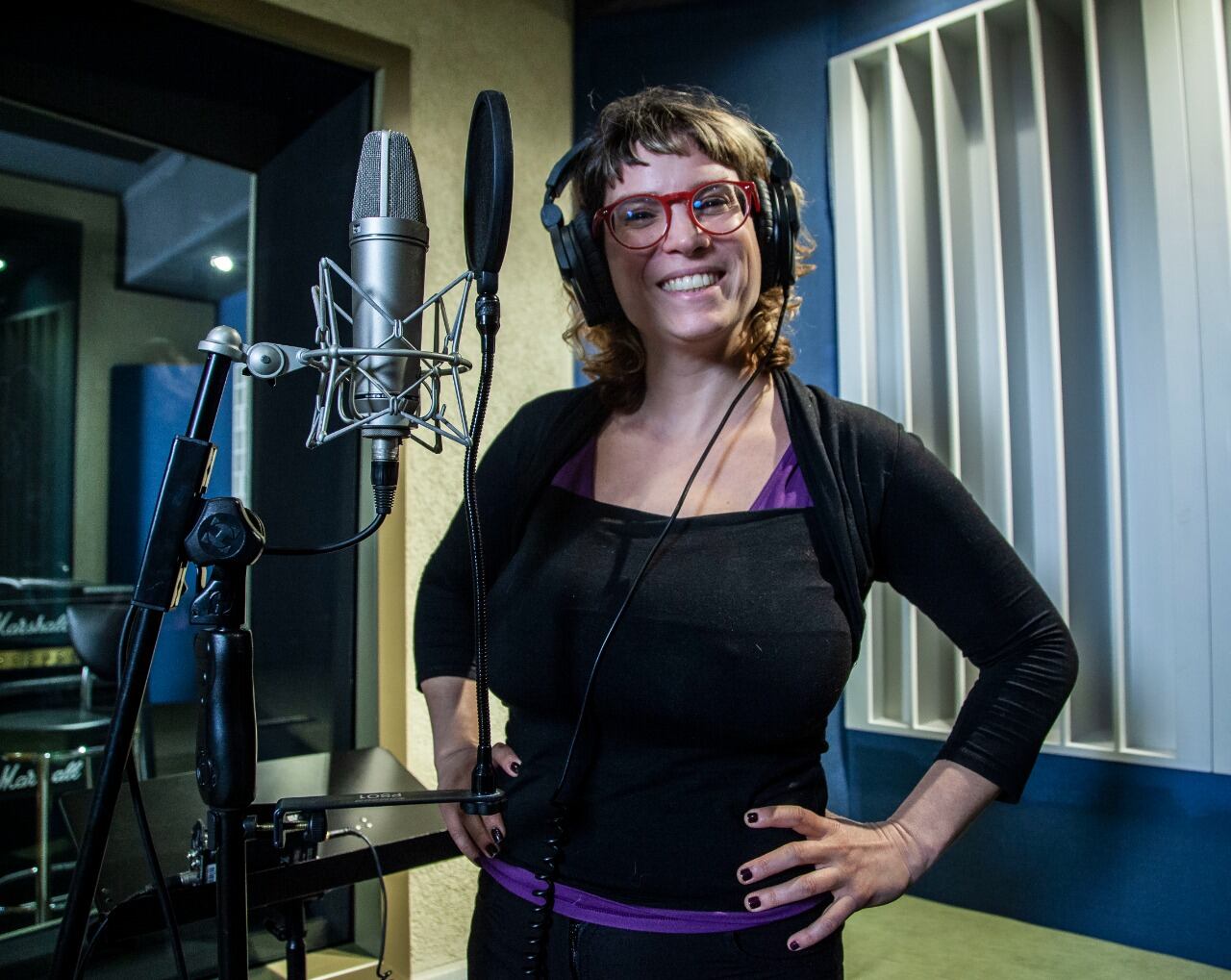 Ana Sofía Stamponi, en plena grabación del Cancionero Federal en Tecnópolis.