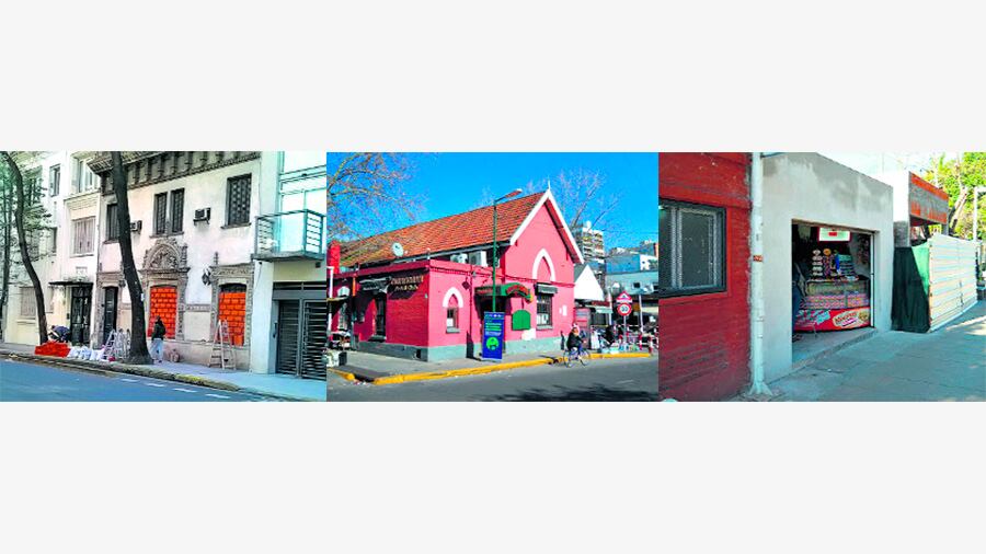 La casa Klemm, en French y Agüero, tapiada esta semana. La bella estación Martínez y los horribles locales en construcción.