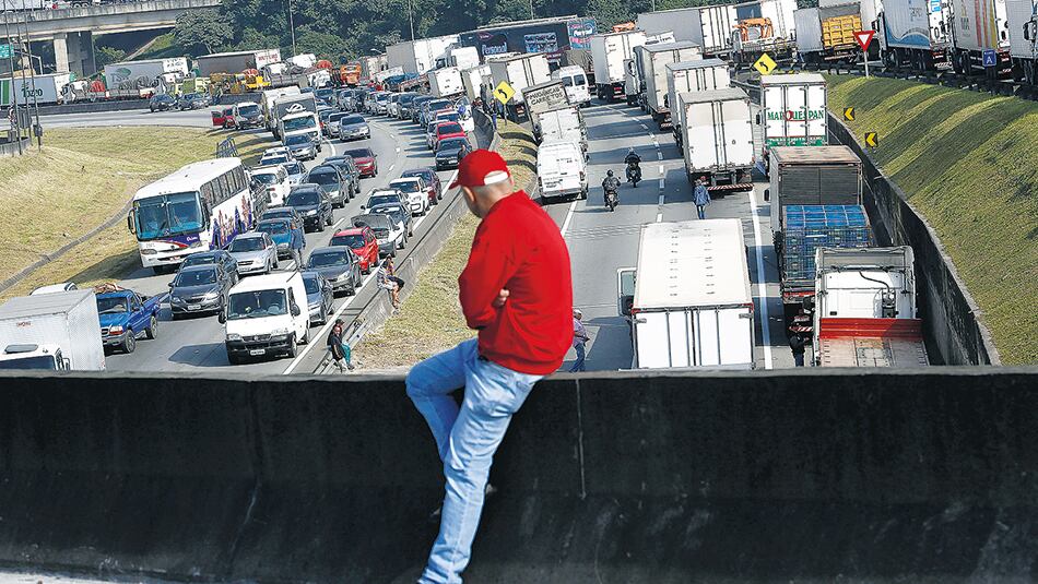 Imagen del bloqueo de camiones en las afueras de San Pablo hace cuatro días.