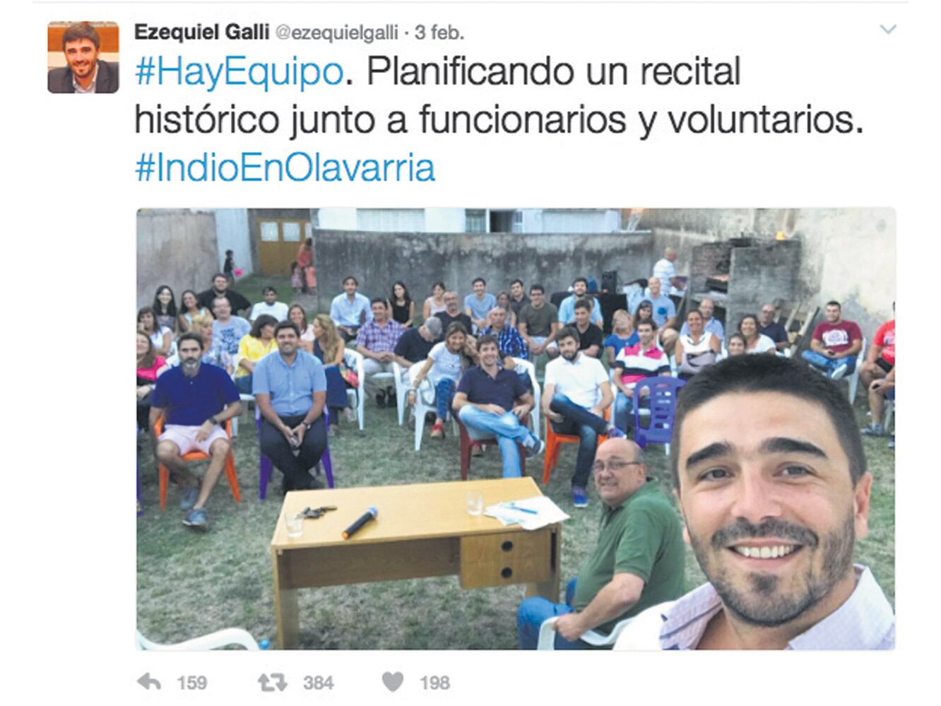 El 3 de febrero, Ezequiel Galli tuiteó una reunión de “planificación” del show. Después dijo no tener nada que ver.