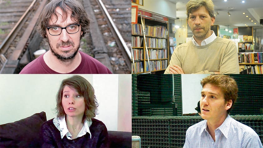 Damián Tabarovsky, editor y escritor, de Mardulce. Gabriel Waldhuter, librero y distribuidor. Leonora Djament, editora de Eterna Cadencia. Juan Ignacio Boido, de Penguin Random House.