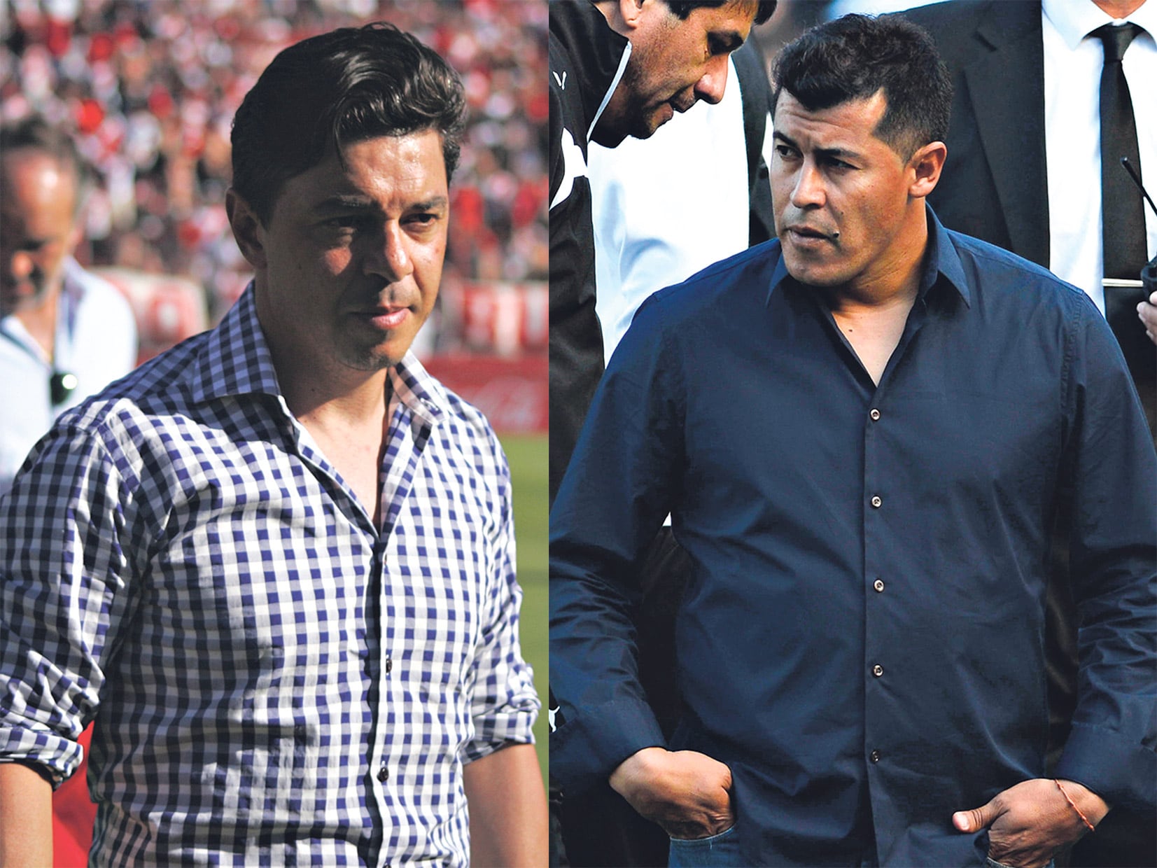 Gallardo, DT de River. Almirón, DT de Lanús.