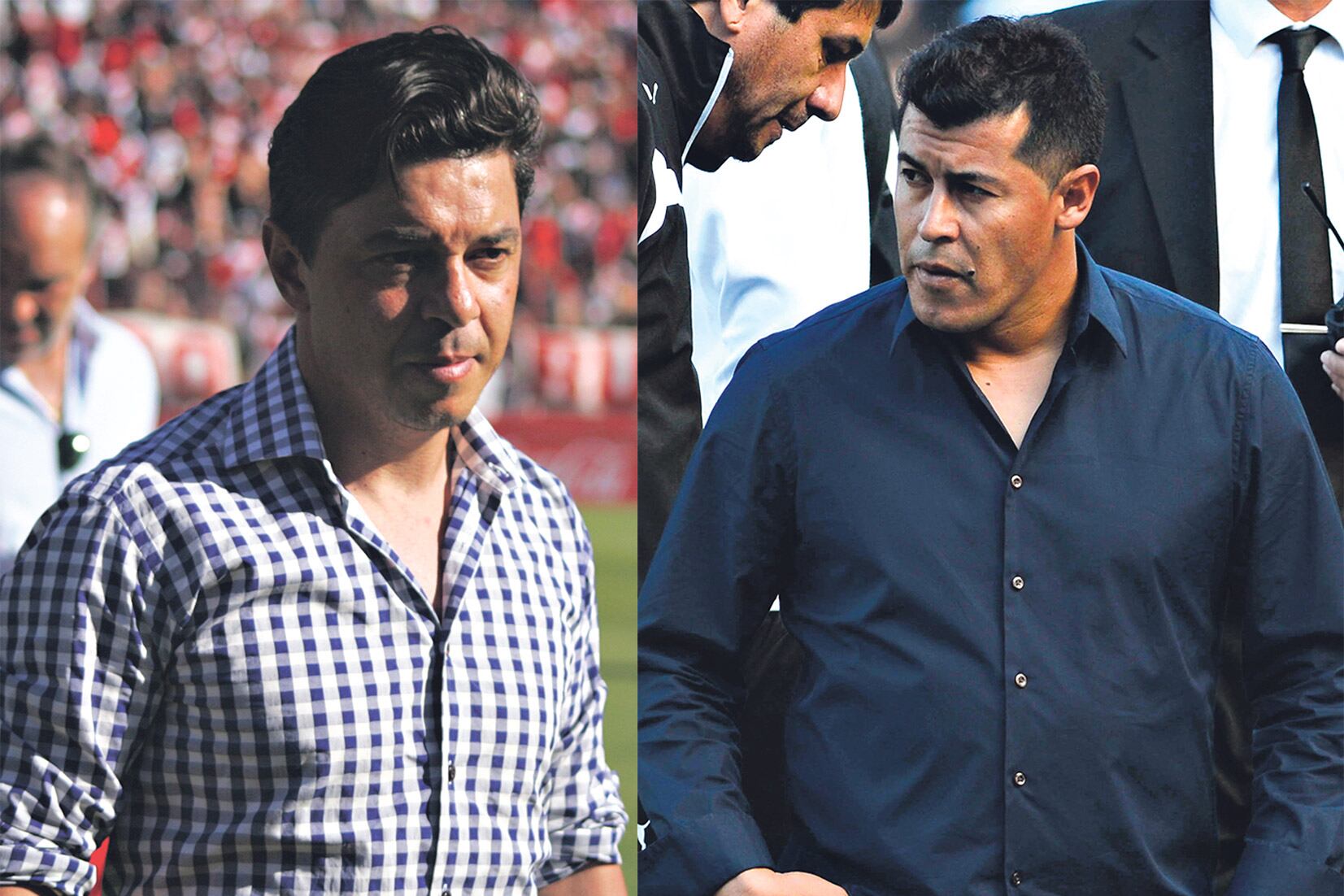 Gallardo, DT de River. Almirón, DT de Lanús.