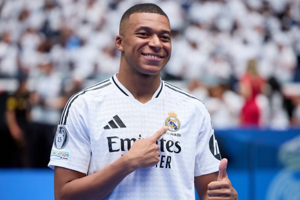 Mbappé durante su presentación en el Real Madrid.