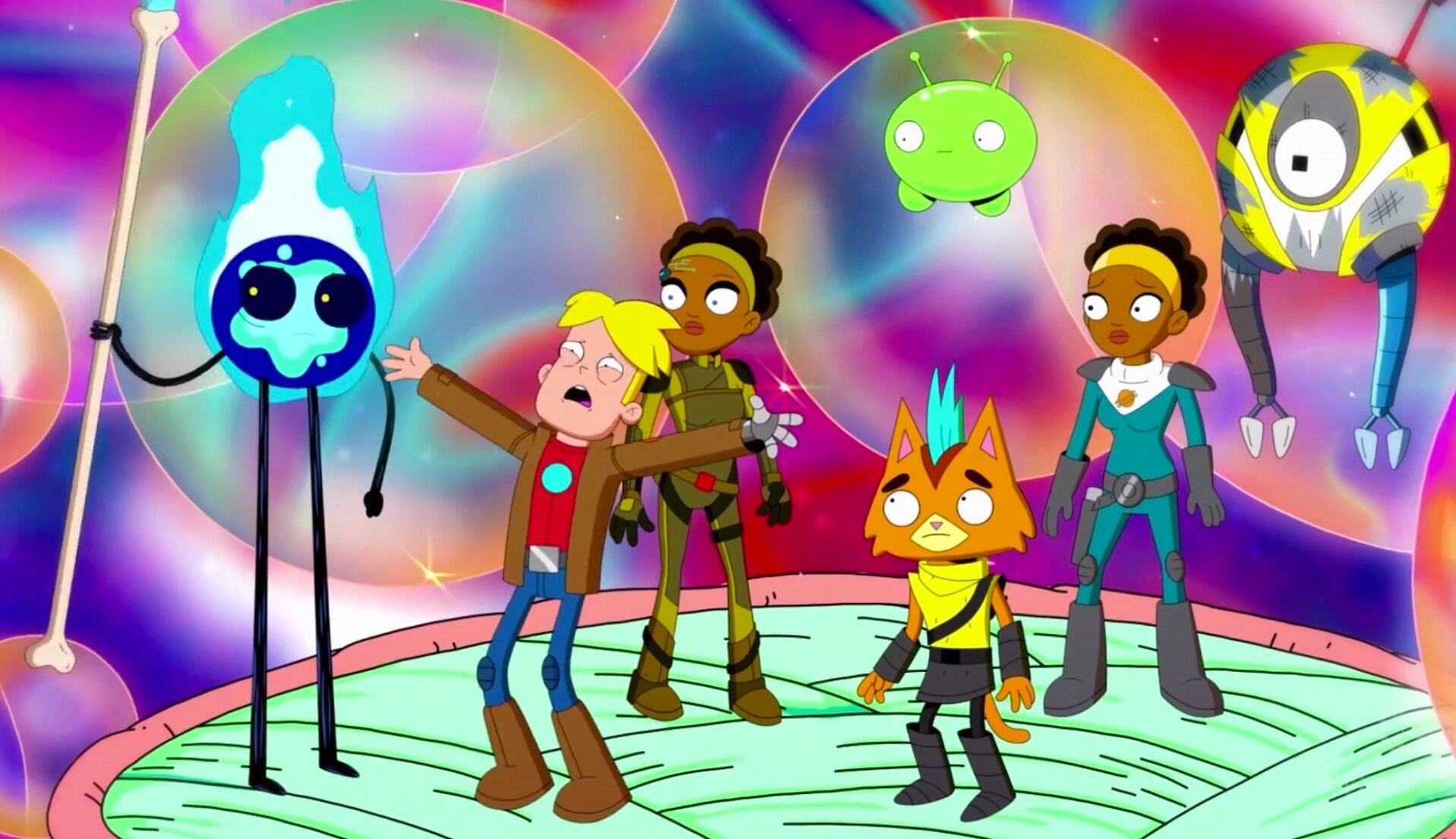 Colores y motivos psicodélicos, personajes inquietantes, robots y extraterrestres; la fórmula de "Final Space".
