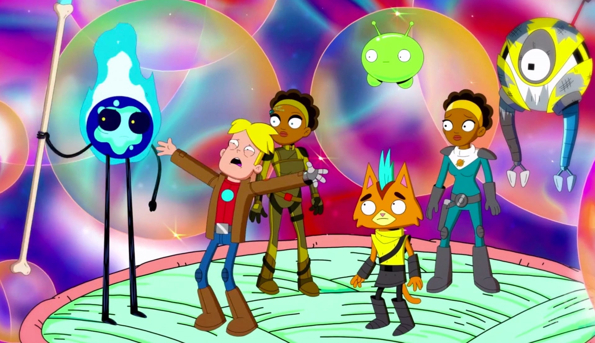 Colores y motivos psicodélicos, personajes inquietantes, robots y extraterrestres; la fórmula de "Final Space".