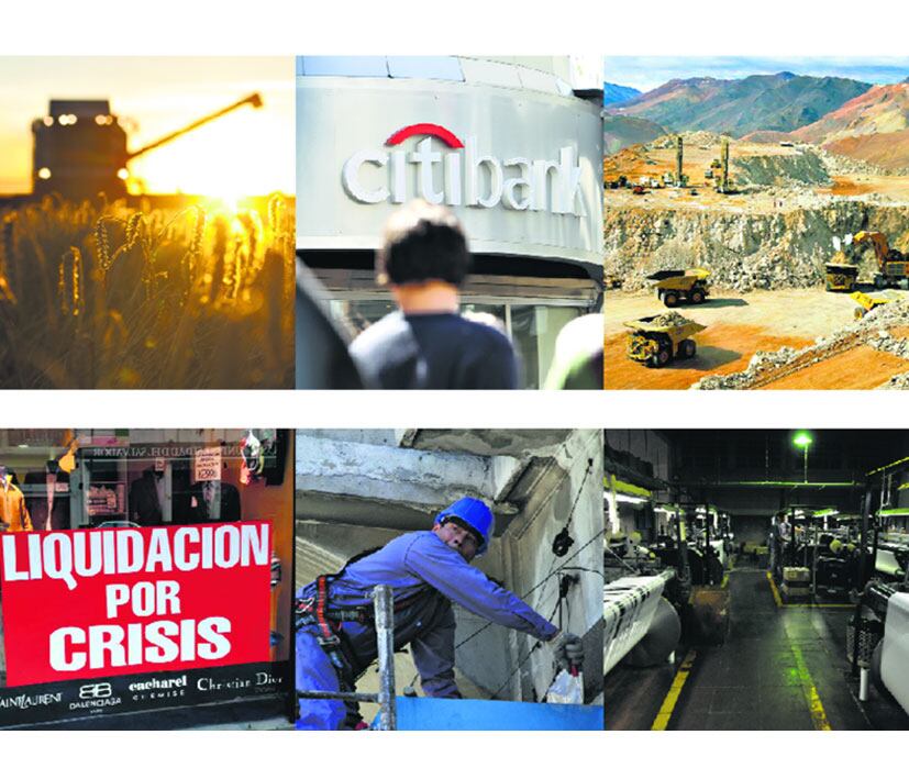 Actividades en alza: campo, finanzas y minerìa (arriba). Sectores con saldo negativo: comercio, construcciòn e industria (abajo).