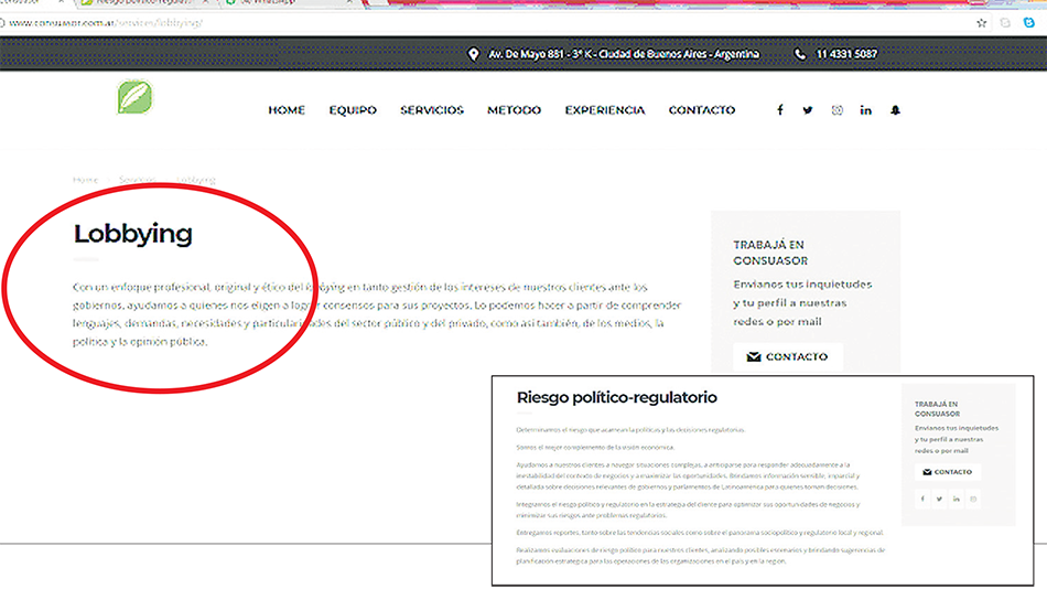 Captura de pantalla: la misma consultora revela su falta de timidez para publicitar los servicios que brinda.
