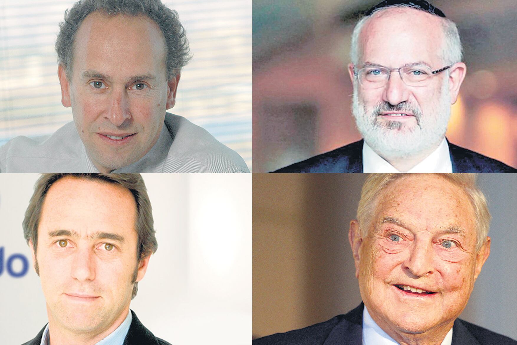 Marcelo Mindlin y Eduardo Elsztain (arriba), activos operadores en cuevas offshore. Marcos Galperín y George Soros (abajo) son parte de esa misma trama.