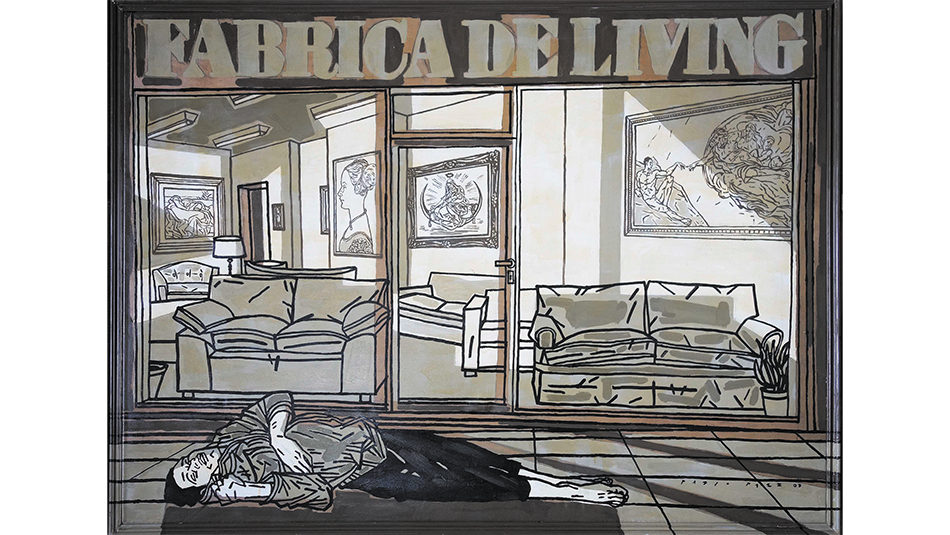 Una de las obras de Pablo Páez Riva exhibidas en el ciclo La línea piensa del Centro Borges.