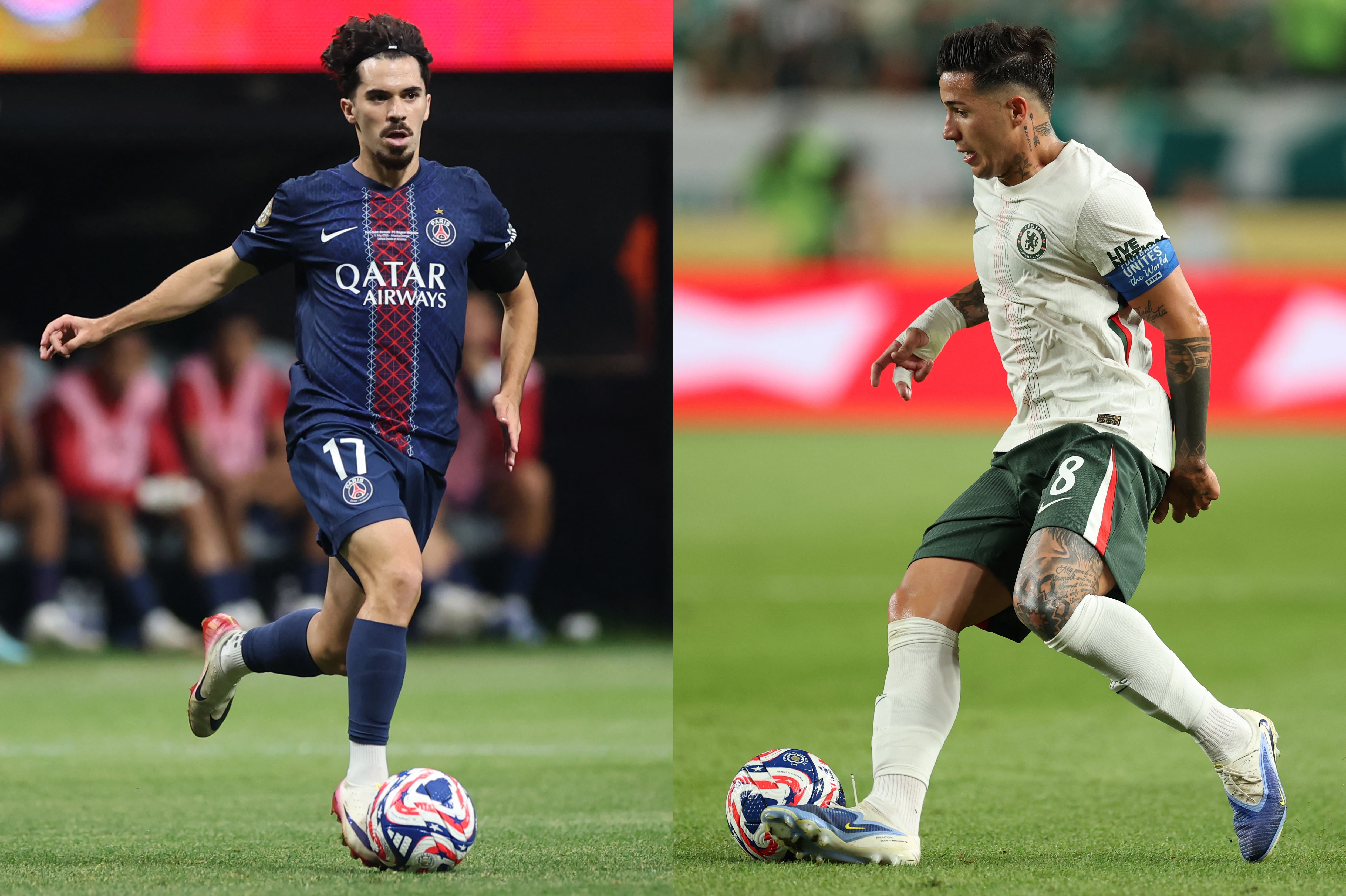 Vitinha, acaso el mejor 5 de la actualidad. Enzo, de gran presente como volante llegador en Chelsea.