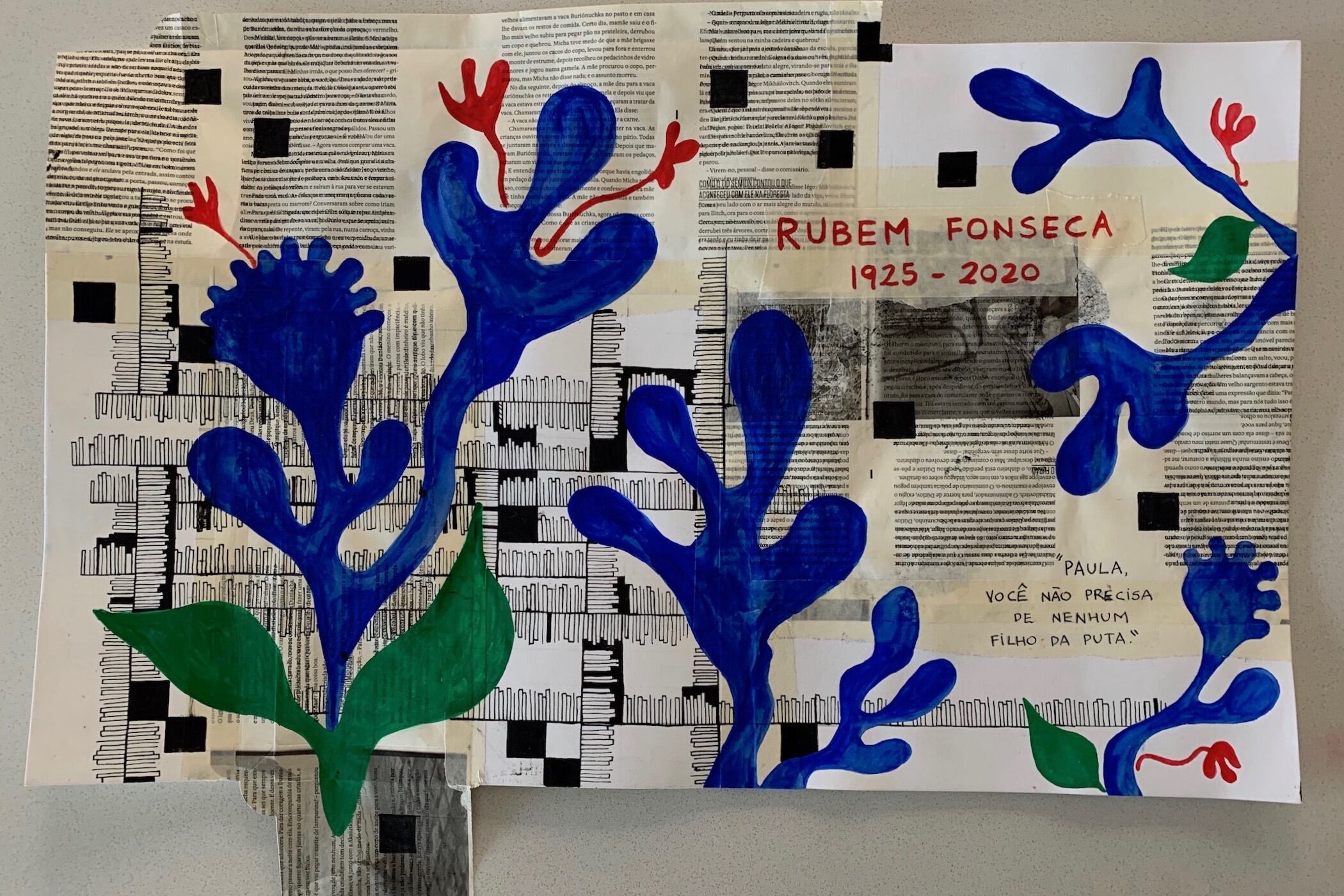 Obra de Paula Parisot en homenaje a Rubem Fonseca, 2020.