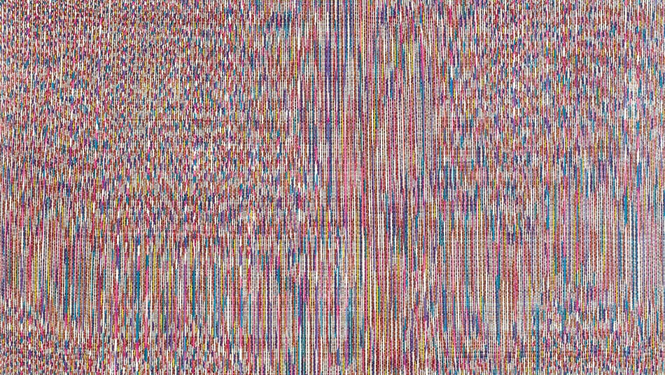 Leñoutopía cromática espacial 4. 2017. Maderas en chapas teñidas, planchuela de cobre, terciado fenólico