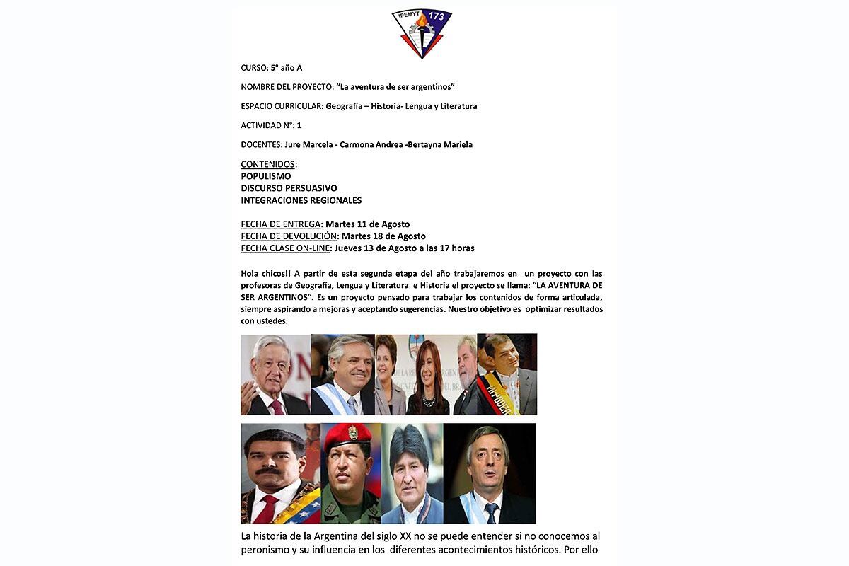 El facsímil del trabajo encomendado en el 5º año del Bustos, de Morrison, Córdoba.
