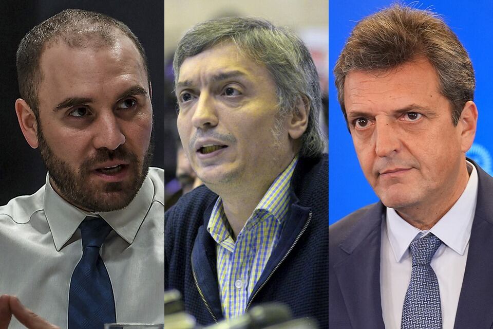 Martín Guzmán, Máximo Kirchner y Sergio Massa.