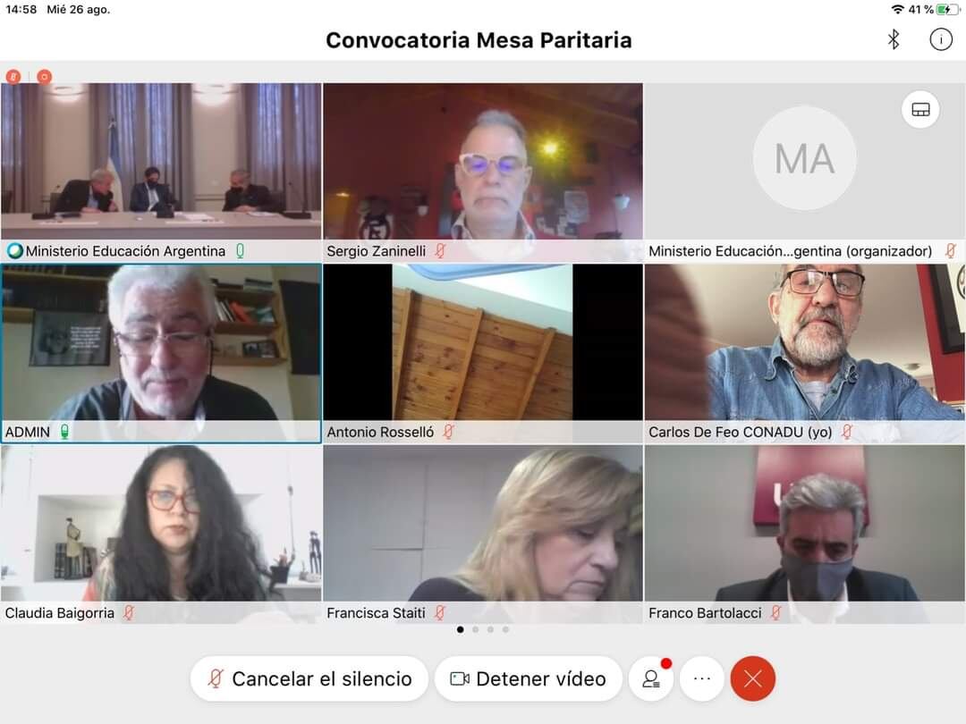 El ministro de Educación, el secretario de Políticas Universitarias, representantes de los sindicatos docentes y rectores universitarios participaron del encuentro paritario.