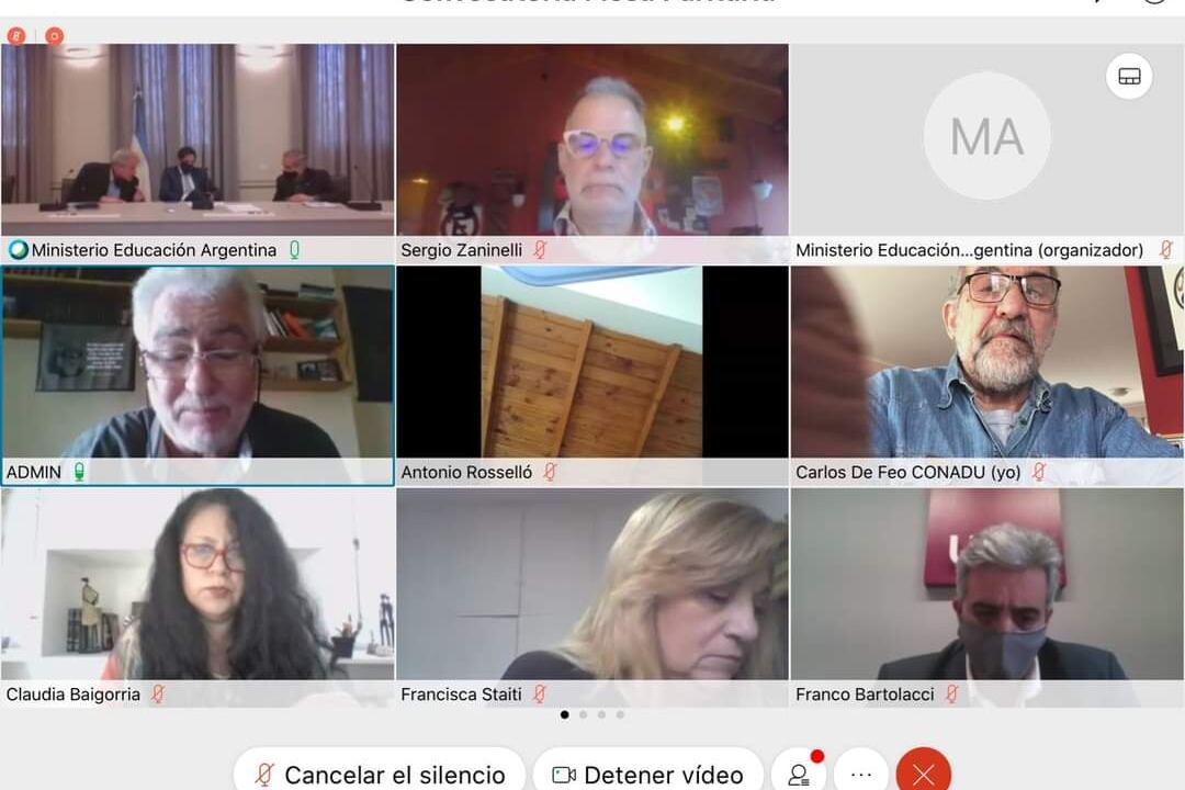 El ministro de Educación, el secretario de Políticas Universitarias, representantes de los sindicatos docentes y rectores universitarios participaron del encuentro paritario.