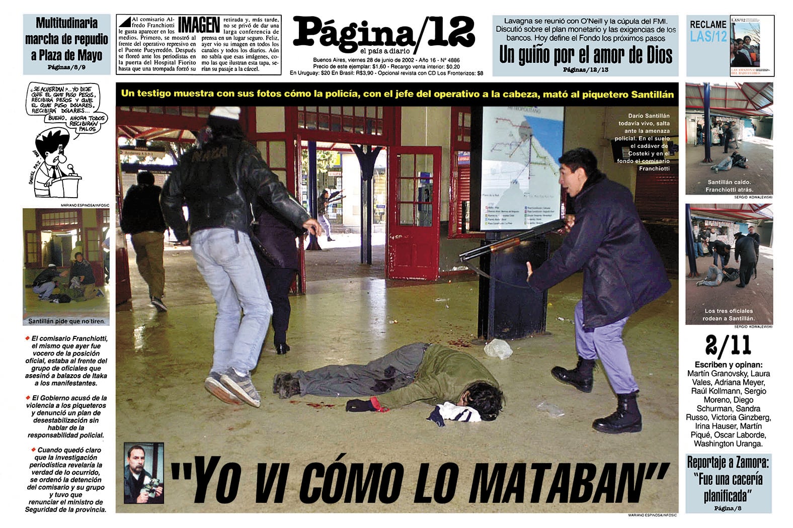 Los crímenes de la Policía Bonaerense, aquel 26 de junio de 2002, fueron reflejados por las tapas de Página/12 en los días posteriores.