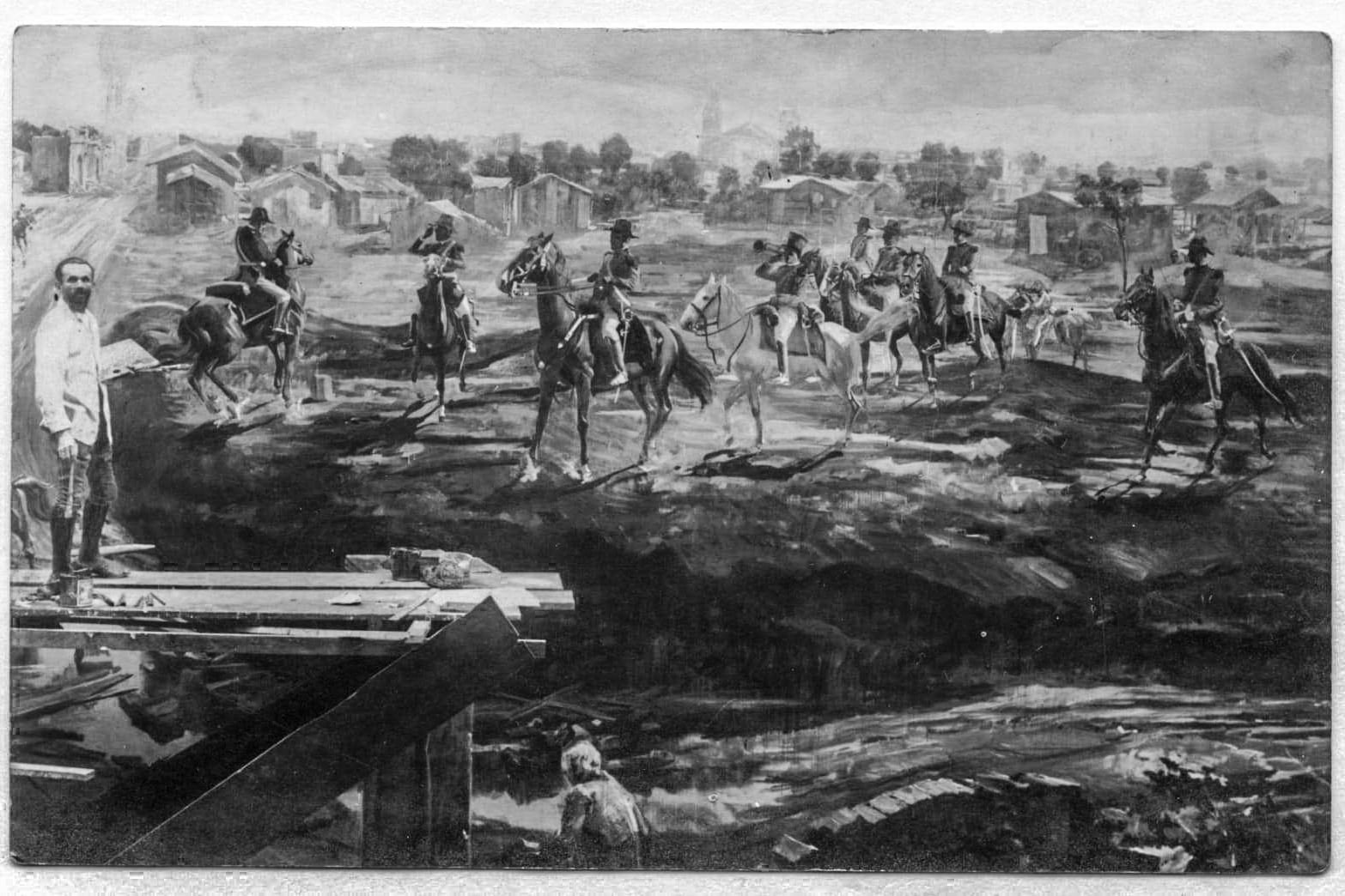 Augusto Ferrari pintando el Panorama de la Batalla de Salta.