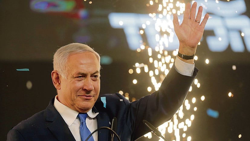 Netanyahu celebra el resultado de la elección en el bunker de Likud, en Tel Aviv.
