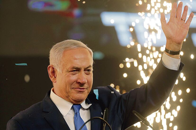 Netanyahu celebra el resultado de la elección en el bunker de Likud, en Tel Aviv.