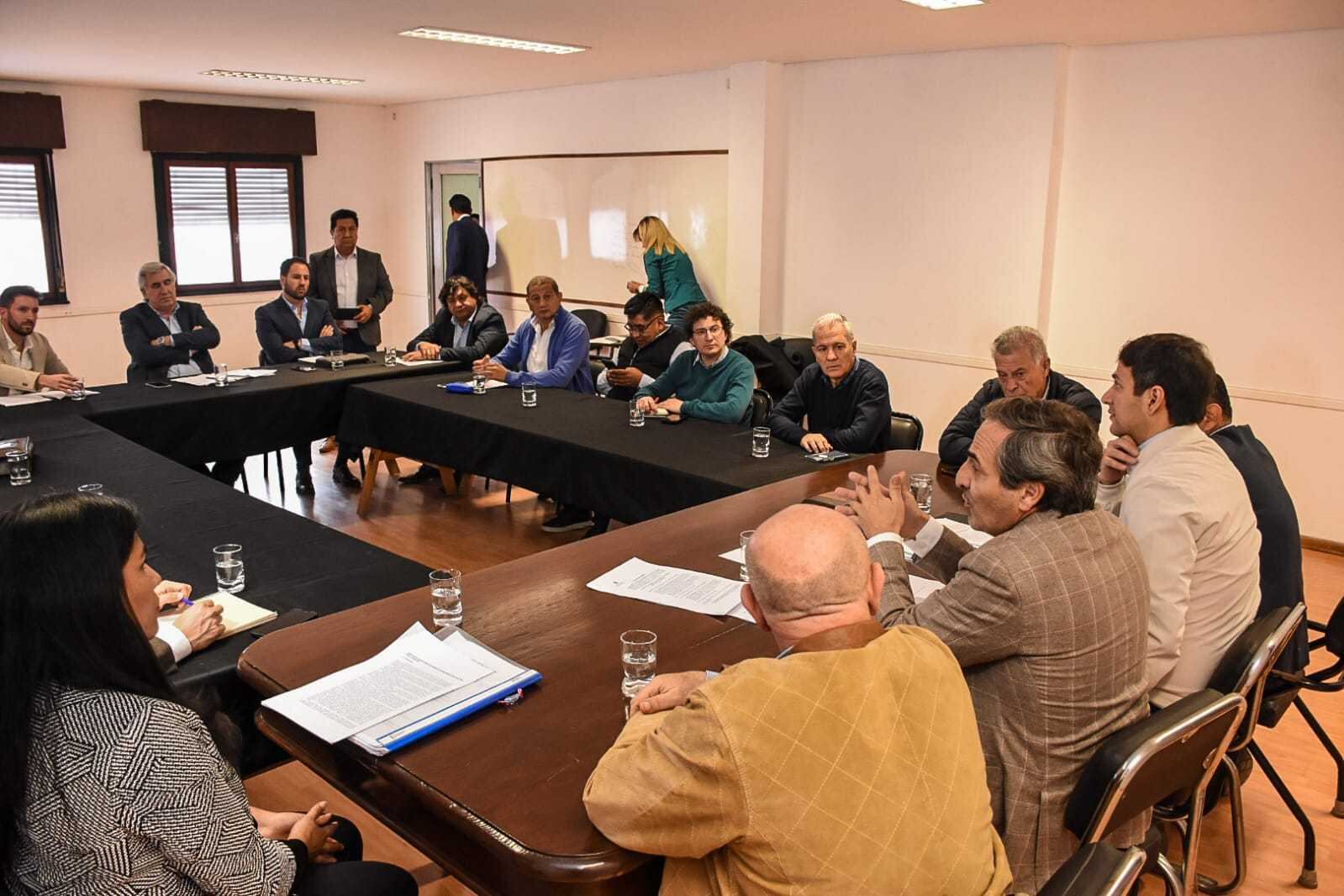 El procurador (segundo a la derecha) en la reunión que mantuvo con senadores antes del tratamiento del proyecto.