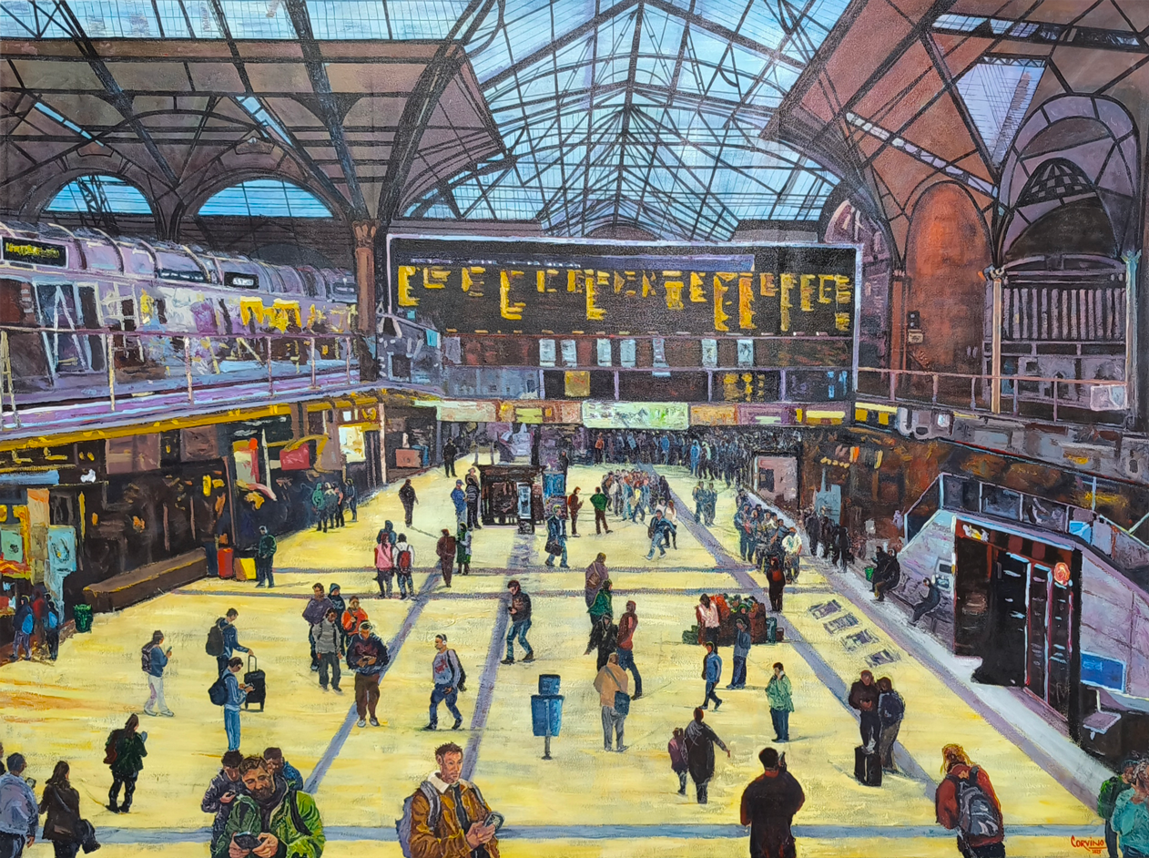 Una de las pinturas recientes de Daniel Corvino de la serie "Meditaciones urbanas".