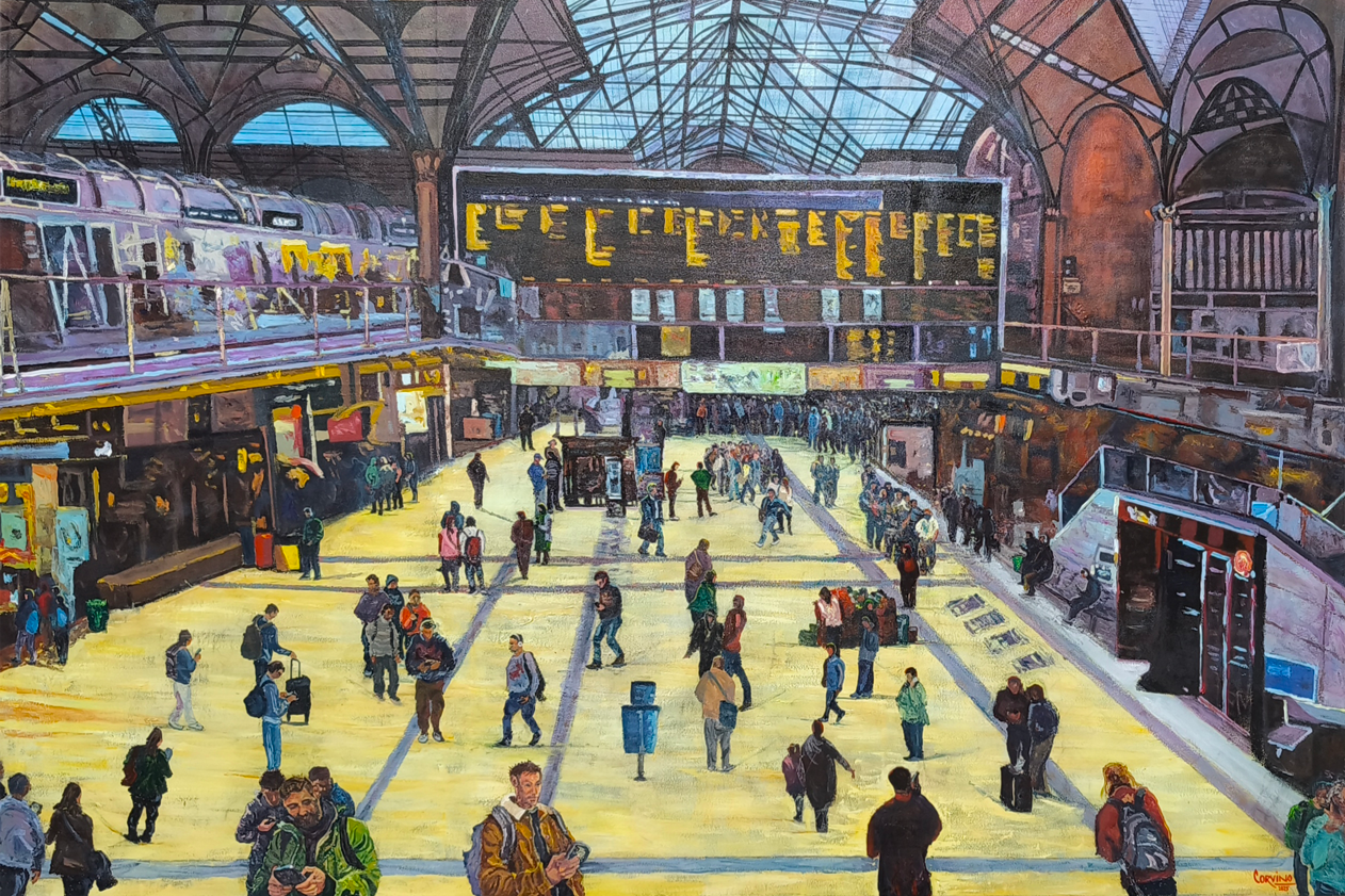 Una de las pinturas recientes de Daniel Corvino de la serie "Meditaciones urbanas".