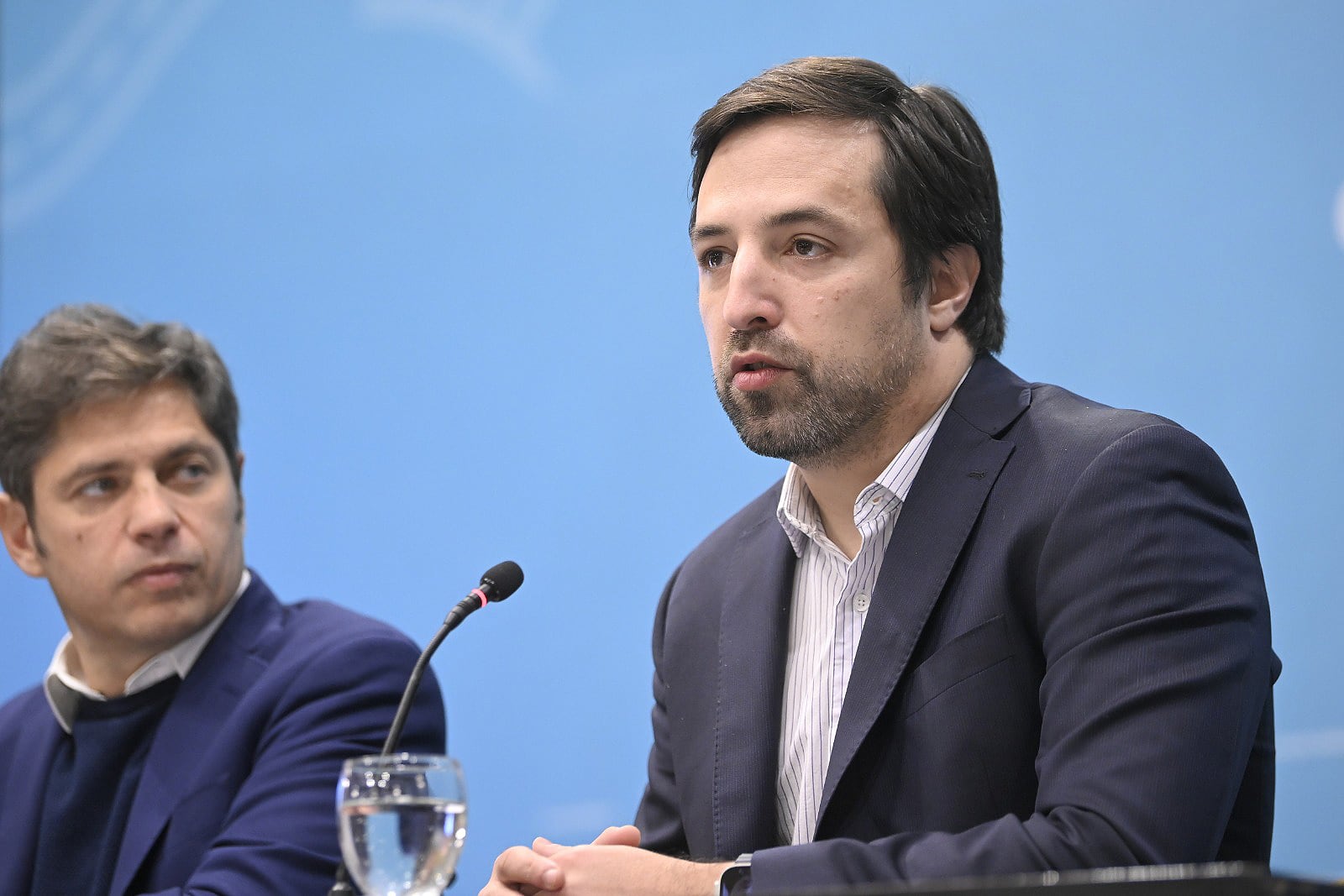 Nicolás Kreplak y Axel Kicillof durante los anuncios de ayer. 