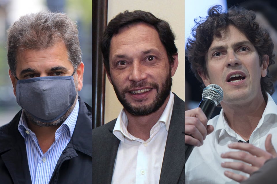 Cristian Ritondo, Maximiliano Ferraro y Martín Lousteau, con distintas posturas y reparos a la hora de dialogar.