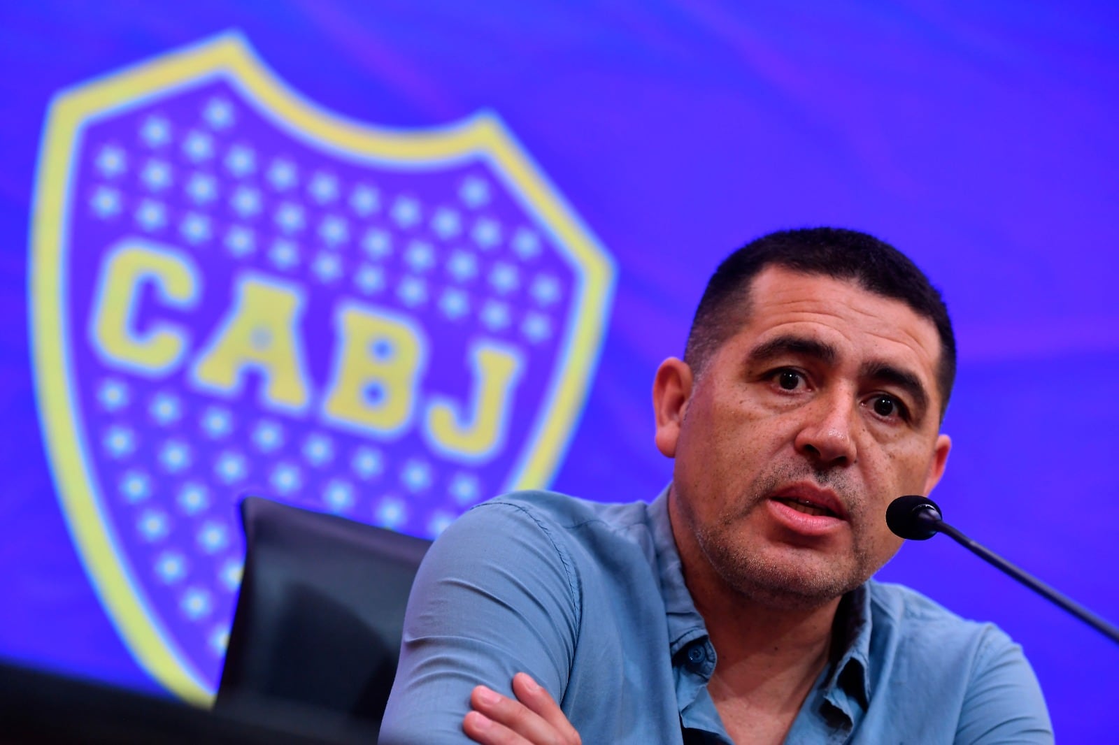 Riquelme durante la conferencia de prensa en la Bombonera
