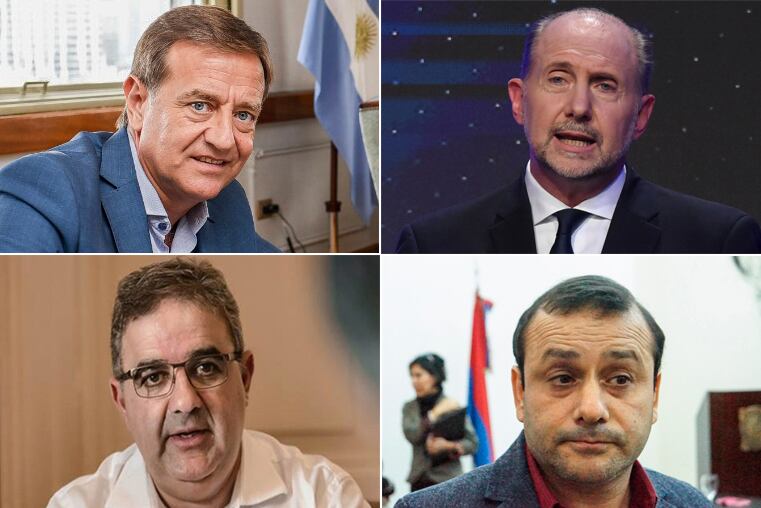 Rodolfo Suárez (Mendoza), Omar Perotti (Santa Fe), Raúl Jalil (Catamarca) y Oscar Herrera Ahuad (Misiones)