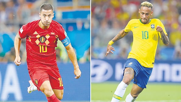 Eden Hazard y Neymar, las cartas creativas que hoy presentarán Bélgica y Brasil.