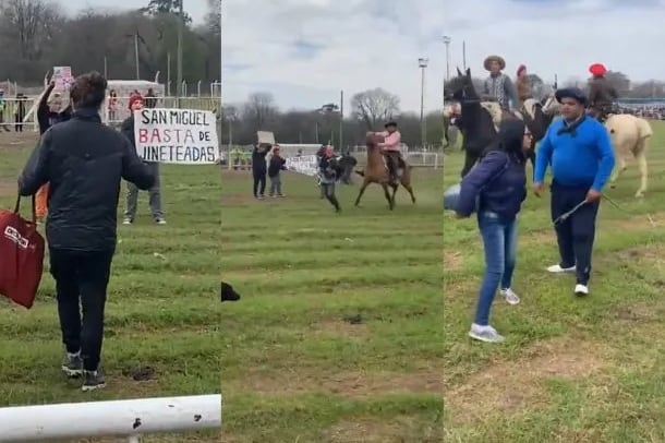 Las proteccionistas de animales fueron atacadas a golpes y rebencazos y corridas, insultadas y corridas por gauchos a caballo.