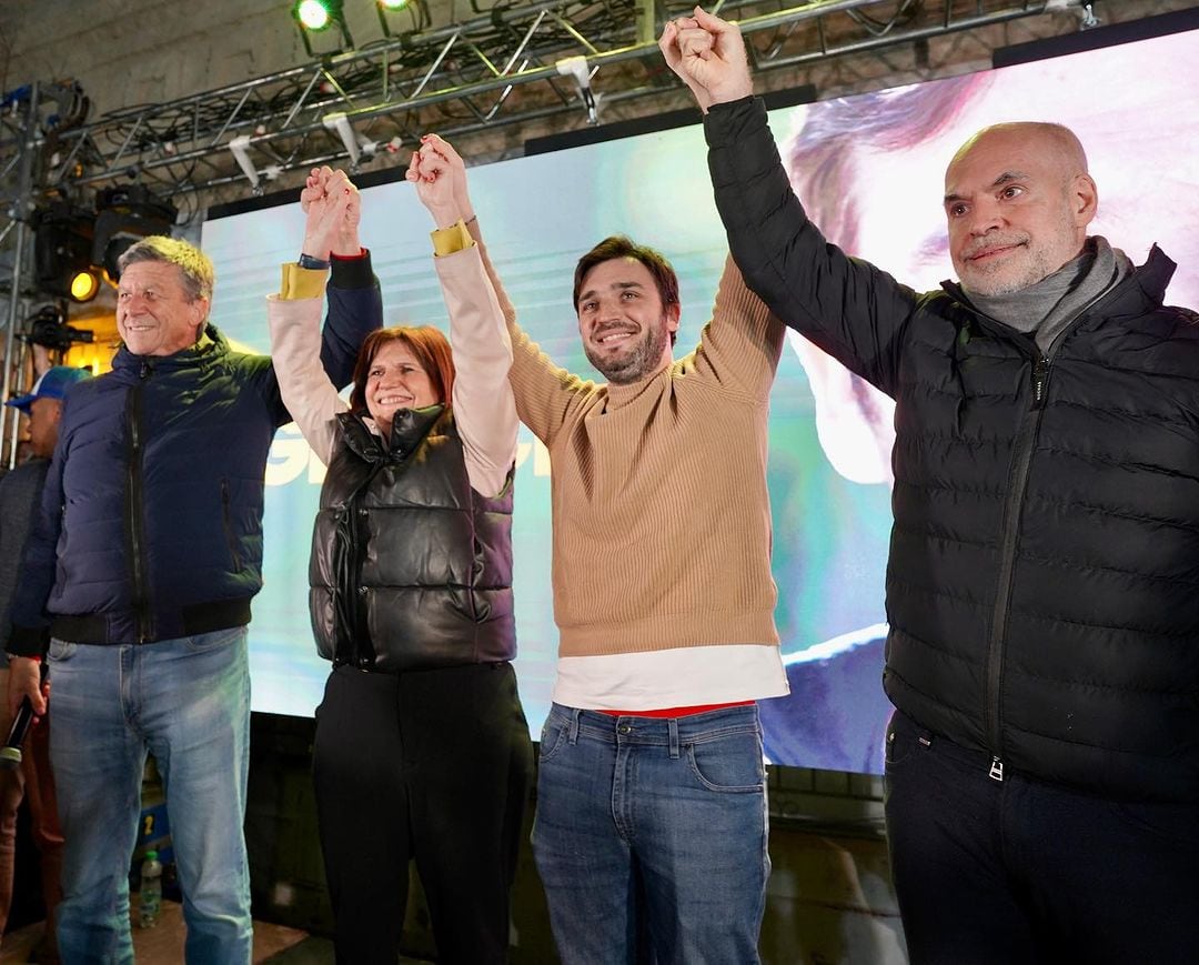 Ignacio “Nacho” Torres, el senador ahora electo gobernador, junto a Horacio R. Larreta y Patricia Bullrich (Instagram)