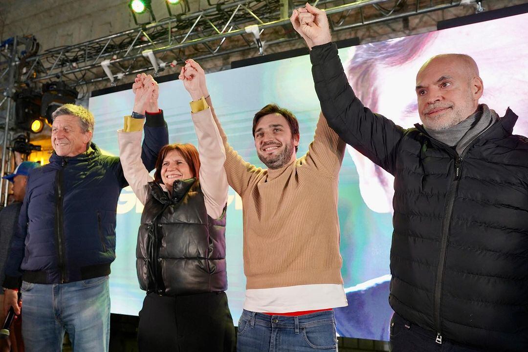 Ignacio “Nacho” Torres, el senador ahora electo gobernador, junto a Horacio R. Larreta y Patricia Bullrich (Instagram)