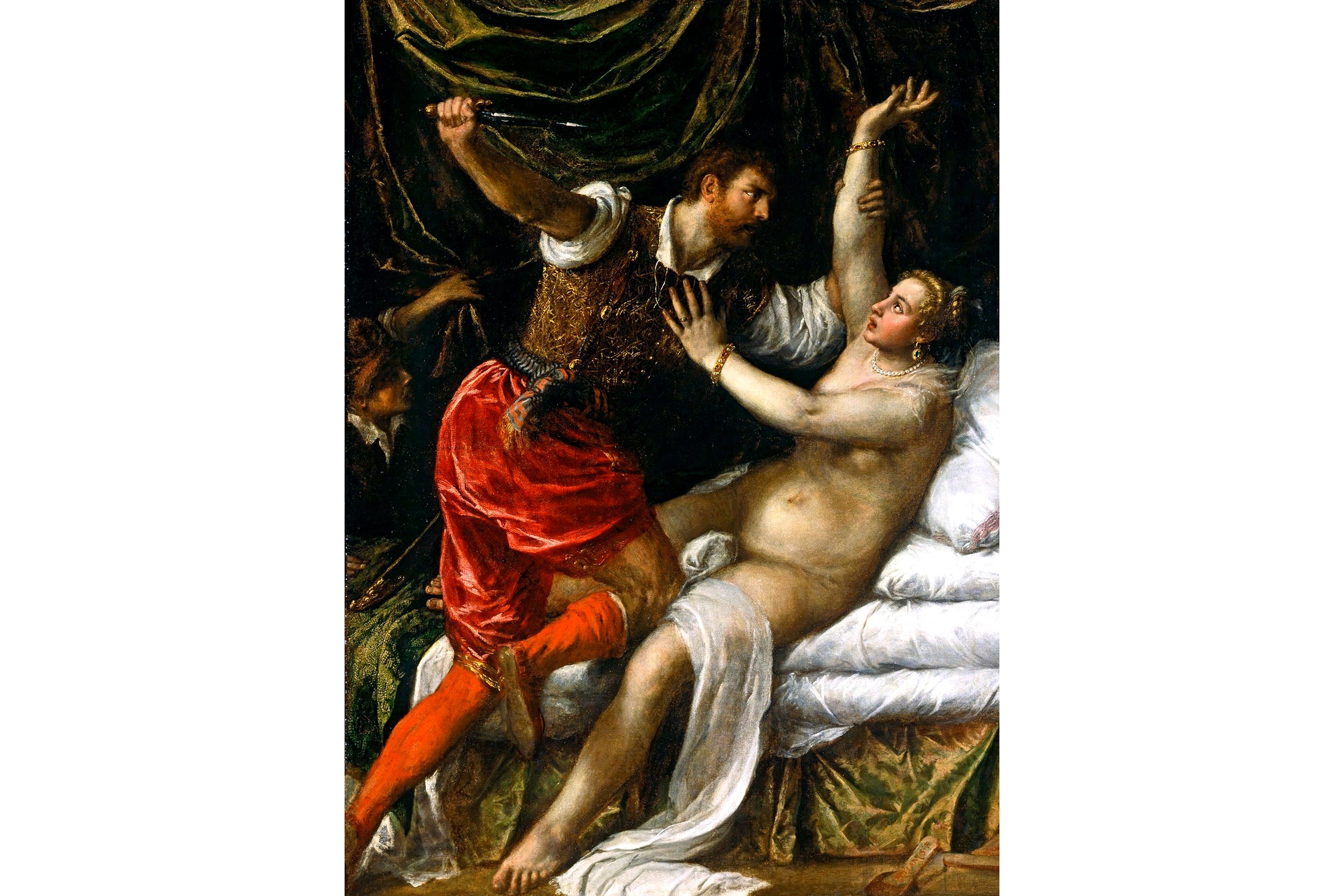 Cuadro de Tiziano (ca. 1571), Tarquino disponiéndose a violar a Lucrecia.