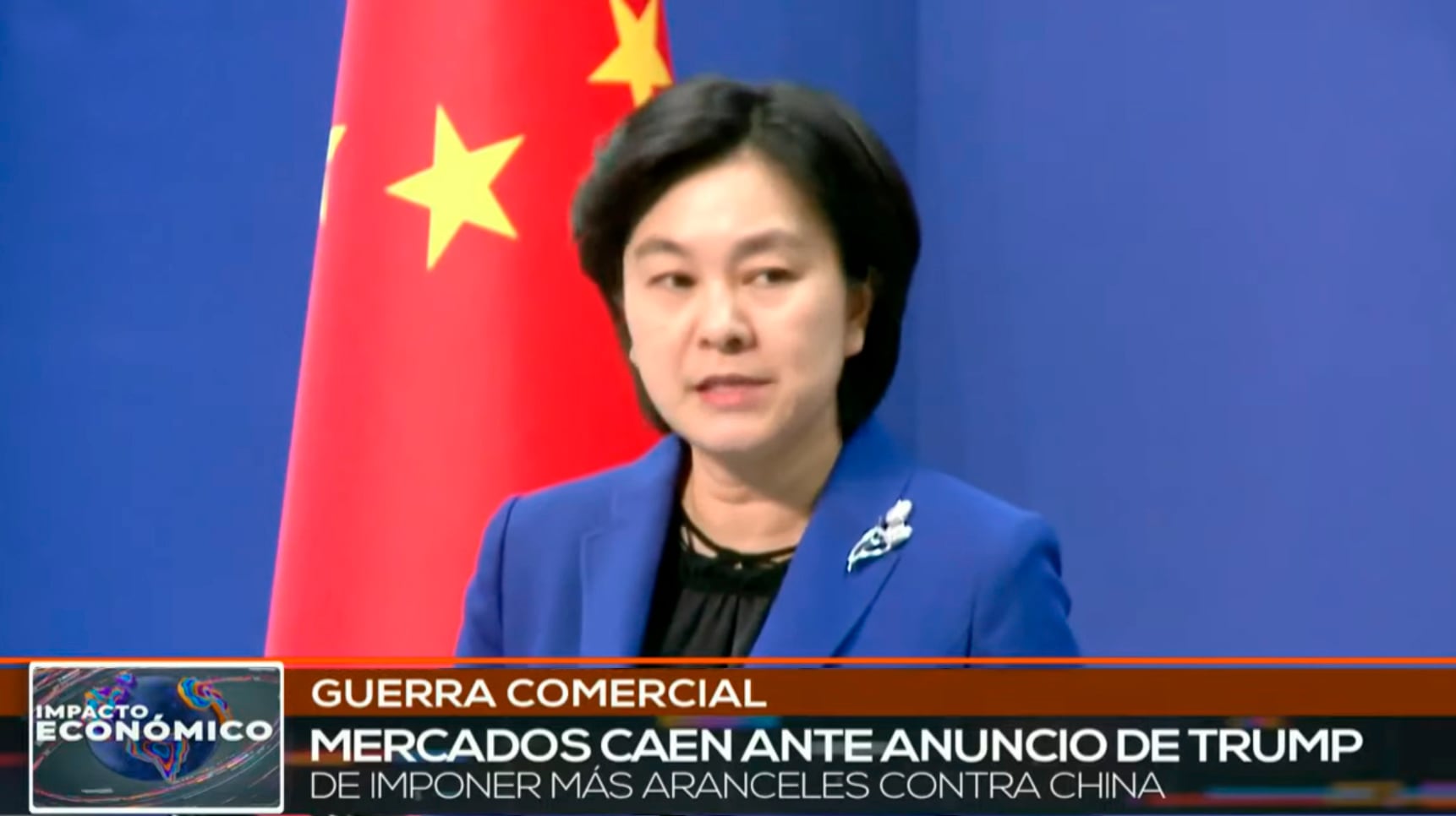 La vocera Hua Chunying avisando que China también pondrá tarifas.