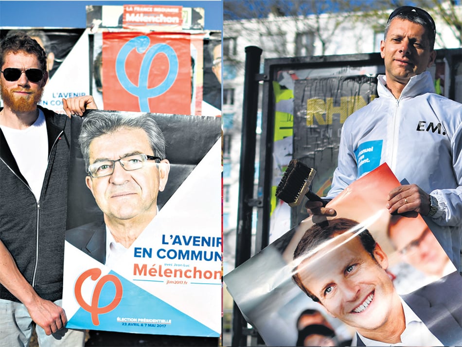 Simpatizantes de Mélenchon y de Macron; aún hay un 40 por ciento de indecisos. 