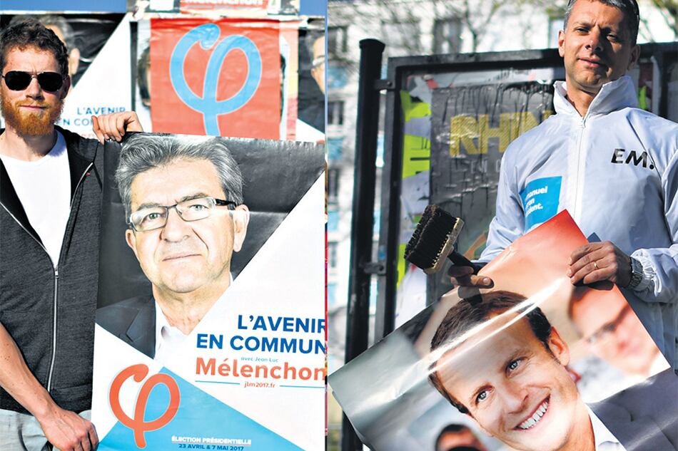 Simpatizantes de Mélenchon y de Macron; aún hay un 40 por ciento de indecisos.