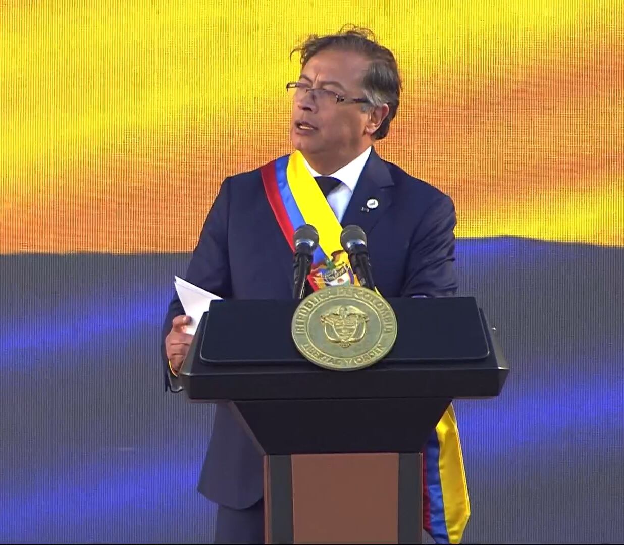 Gustavo Petro durante su primer discurso como presidente de Colombia / Transmisión oficial