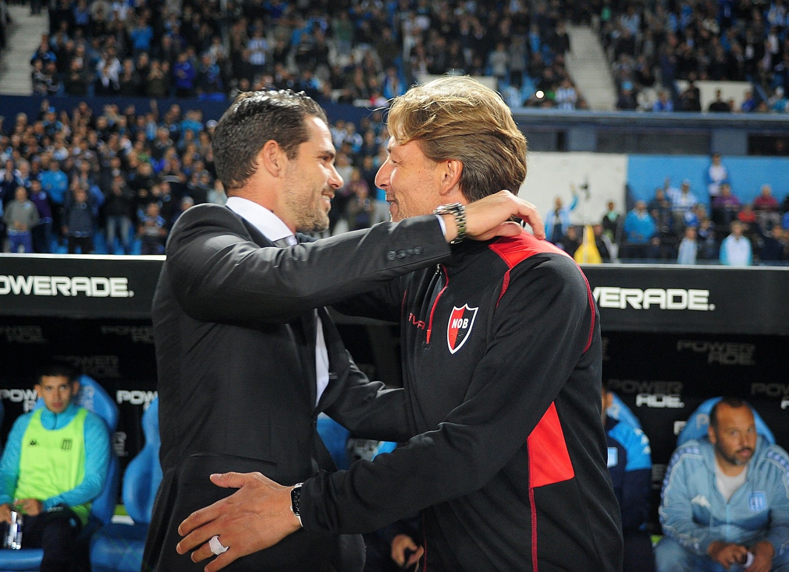 Fernando Gago, DT de Racing, y Gabriel Heinze, de Newell's