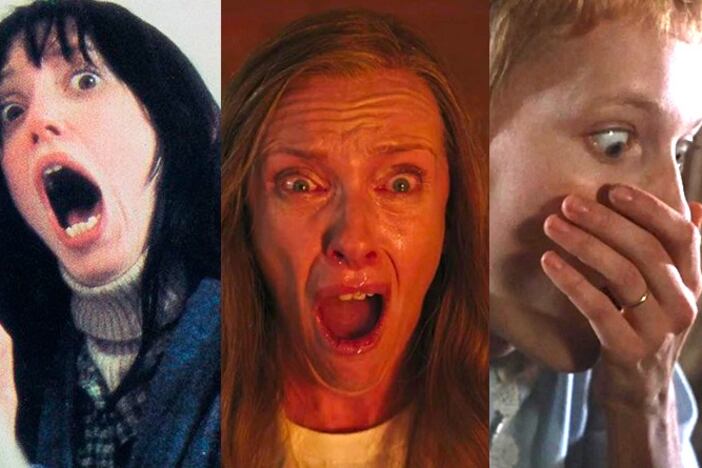 Shelley Duvall, Toni Collette y Mia Farrow expresan el horror total a través de sus ojos.