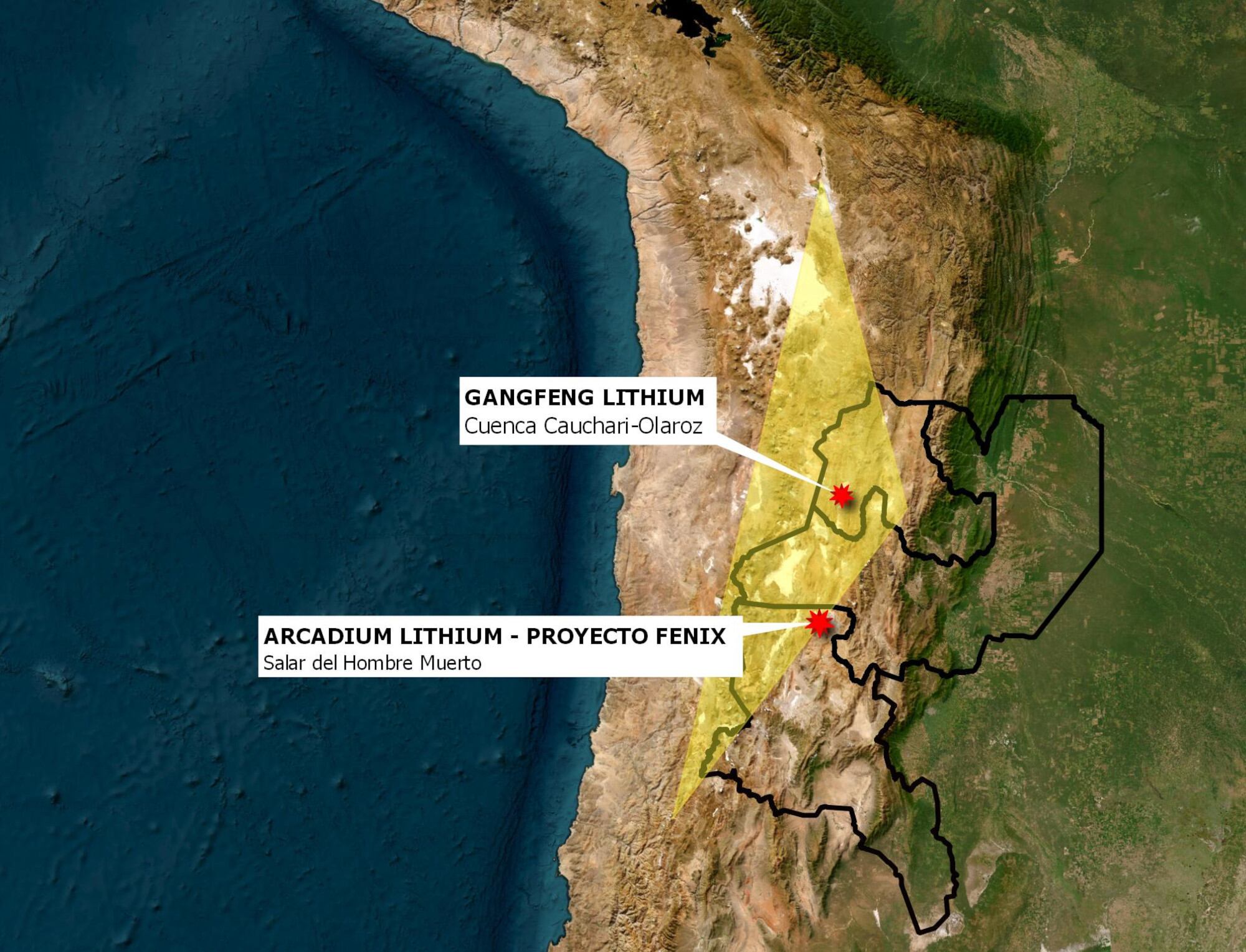 Las dos proveedoras de Tesla en el país, Ganfeng Lithium en la cuenca jujeña y Arcadium en Catamarca.