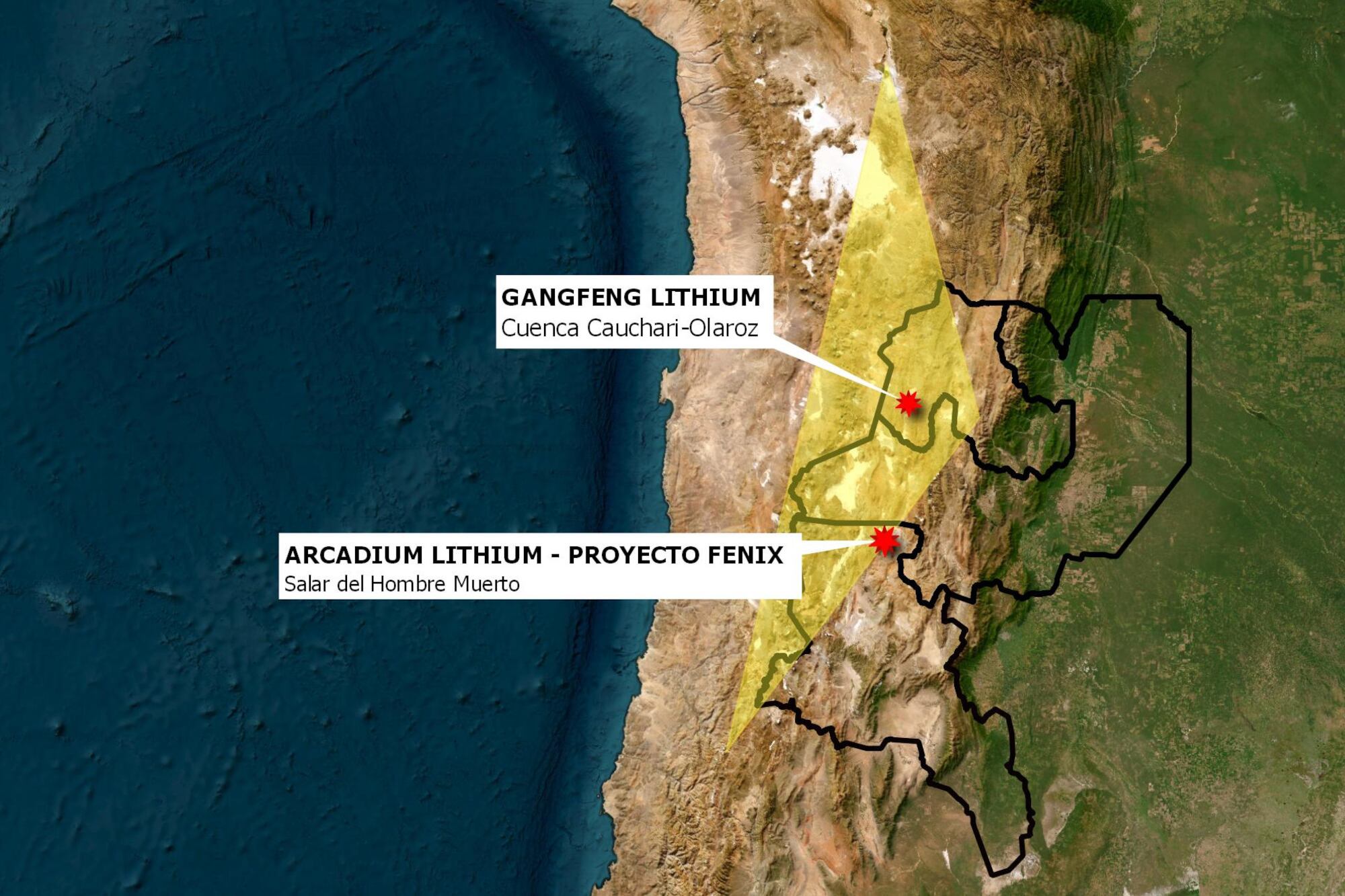 Las dos proveedoras de Tesla en el país, Ganfeng Lithium en la cuenca jujeña y Arcadium en Catamarca.