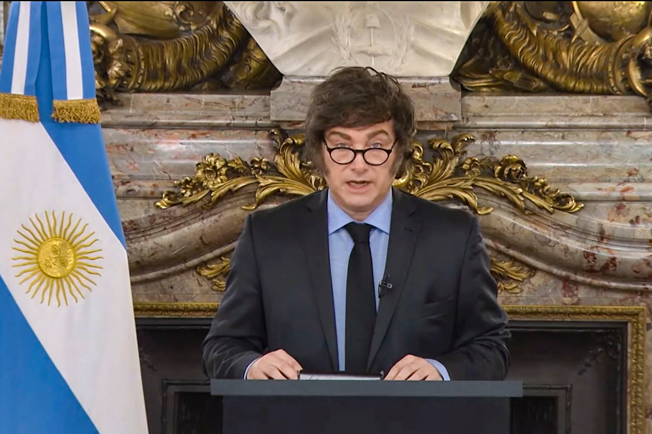 El presidente Javier Milei en la cadena nacional de presentación del Presupuesto 2026.