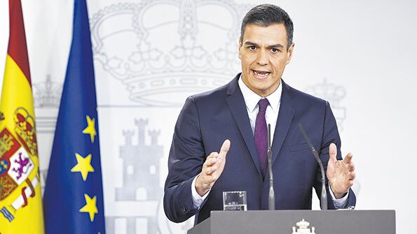 Sánchez defendió su gestión ayer en el Palacio de la Moncloa al anunciar las elecciones.