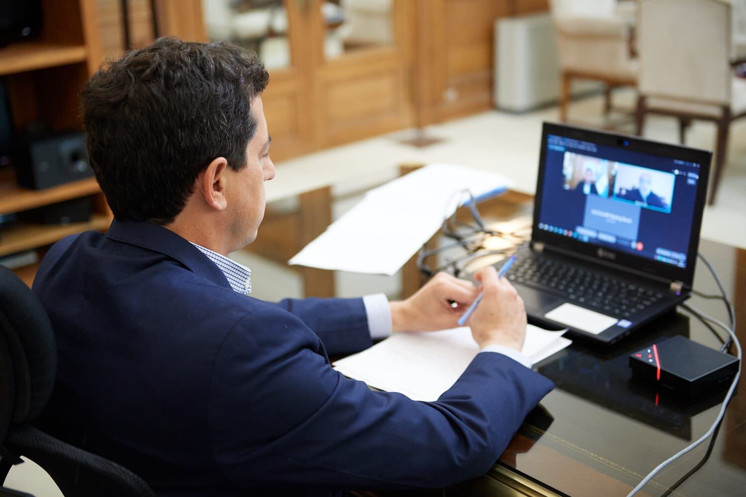 El ministro en la charla por Zoom con los empresarios estadounidenses